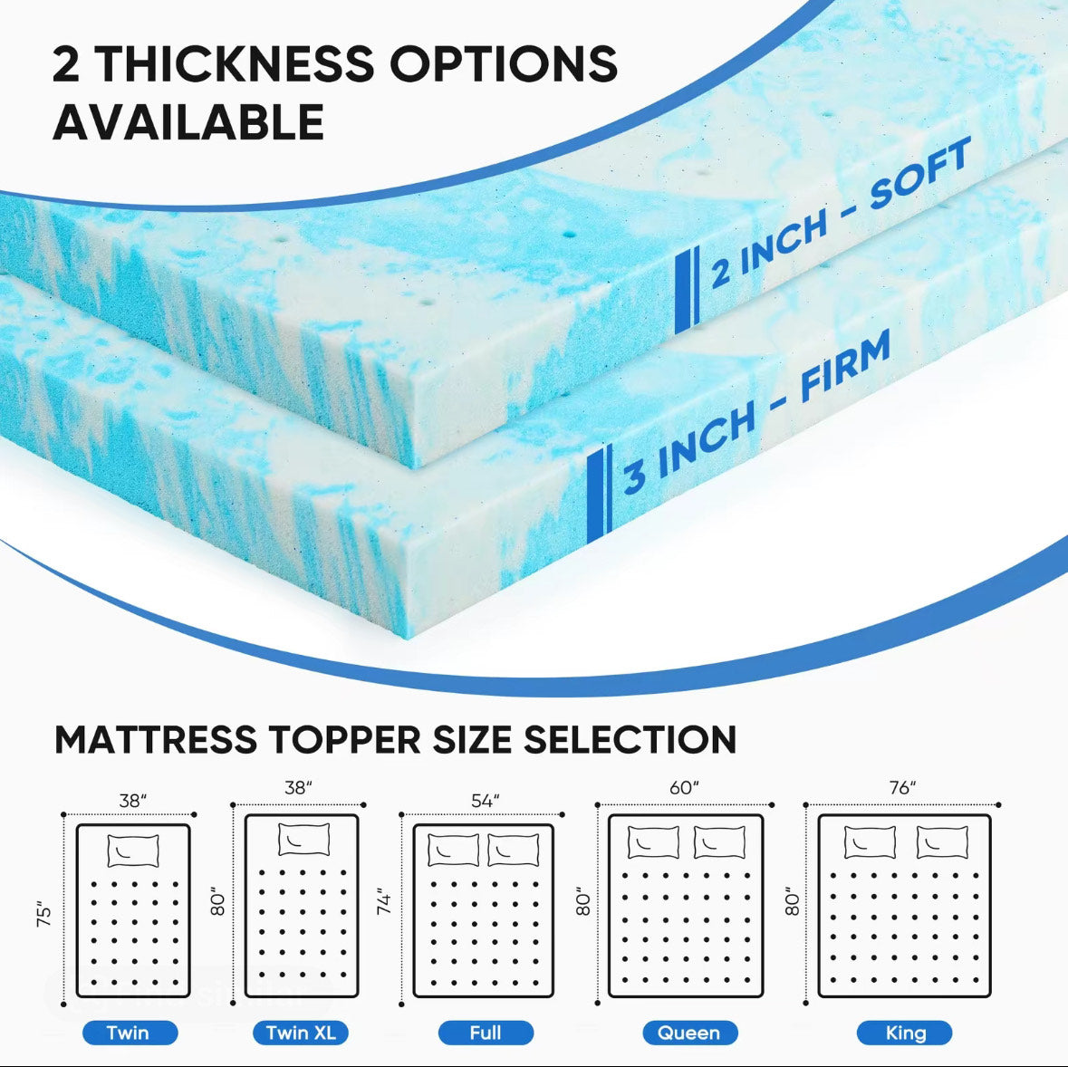 SleepHaven™ Cooling Gel Memory Foam Mattress Topper